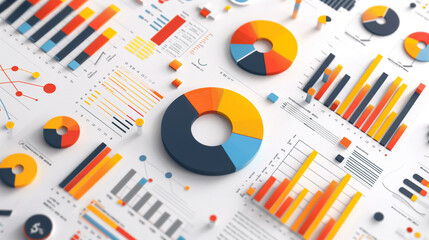 business statistics info graphics, pie charts, bar graphs, and numerical data, business growth analysis 