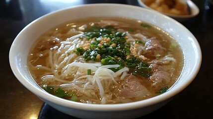 Rice noodles (Pho) served in a bowl.