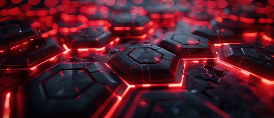 A close up of a red and black patterned surface with a glowing effect