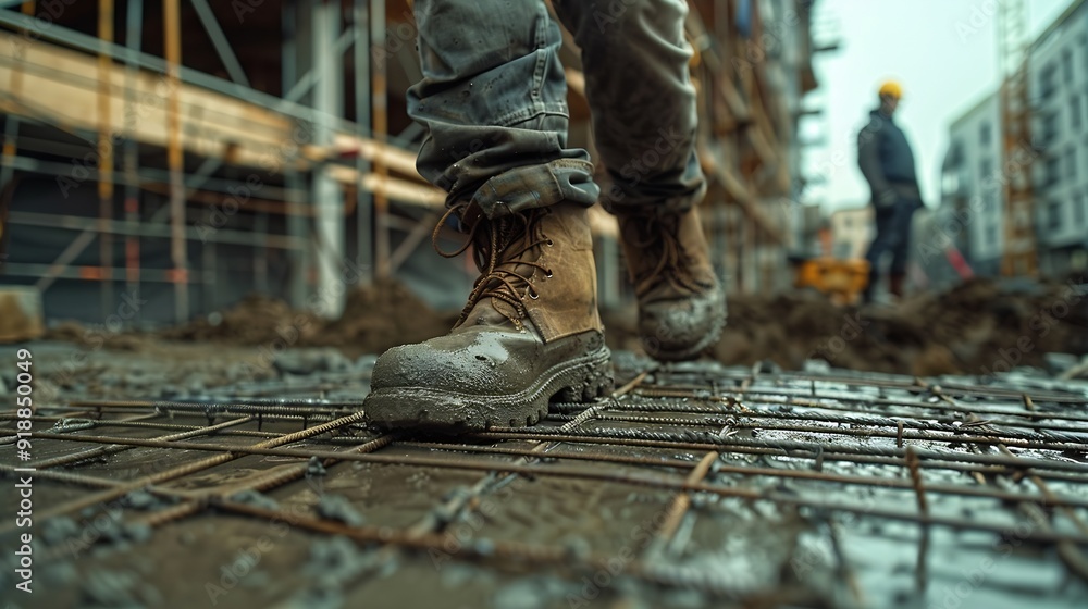 Fototapete man checking work process on construction site working : generative ai