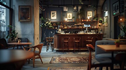 Obraz premium Interior of event space and cafe : Generative AI