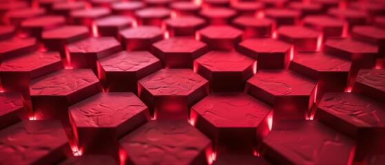 Obraz premium A close up of a red surface with a pattern of hexagons