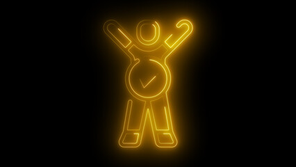 Glowing Neon Human Icon with Checkmark - Symbol of Victory, Accomplishment, and Health for Digital Interfaces