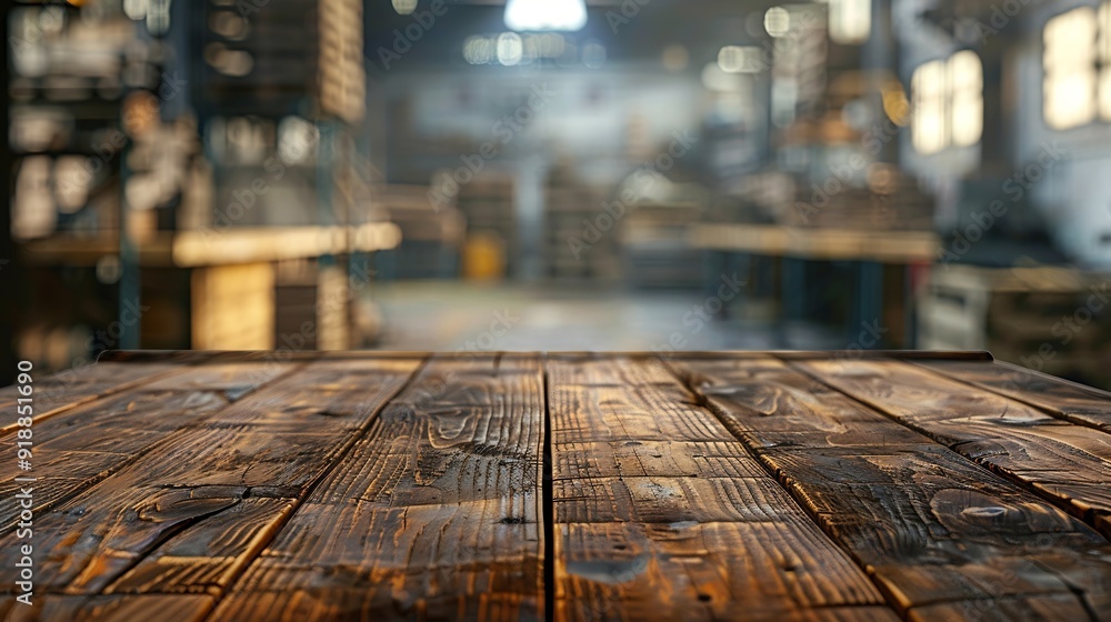 Leinwandbilder the empty wooden table top with blur background of warehouse storage exuberant image : generative ai