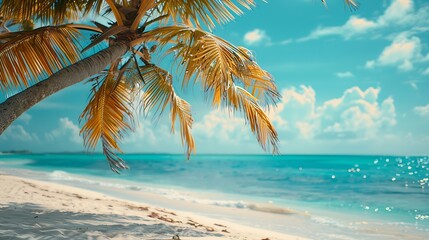Fototapeta premium Amazing palmtree in Mexico on one of the beaches of Isla Mujeres The aqua blue water and white beach makes it such a beautiful place : Generative AI