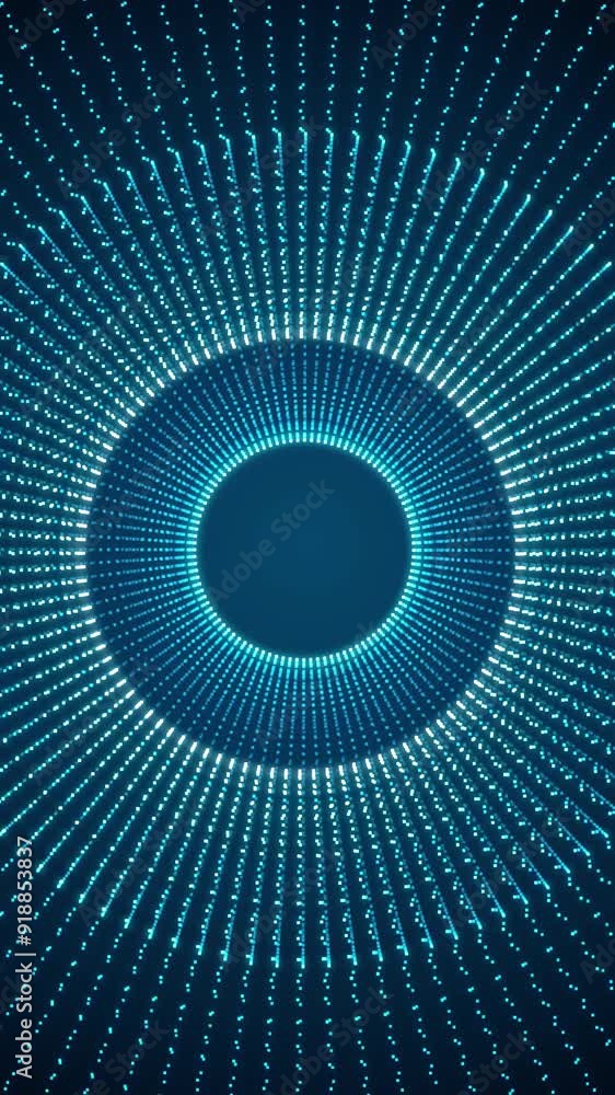 Poster Style of cycle with rotation of sphere animation cycle. Colored dots and lines. Animation of circles on black background. Luminous circular element with light