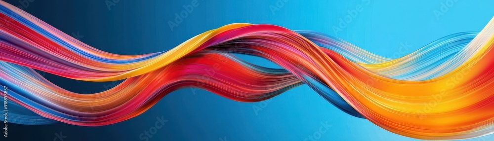 Poster vibrant waves of color flow gracefully across a blue gradient background, creating a dynamic and ene