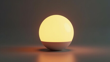 Minimalist Modern Smart Lamp with Warm Glowing Sphere on Dark Background