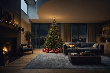 Christmas tree in modern living room