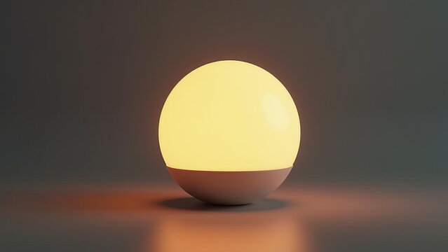 Minimalist Modern Smart Lamp with Warm Glowing Sphere on Dark Background