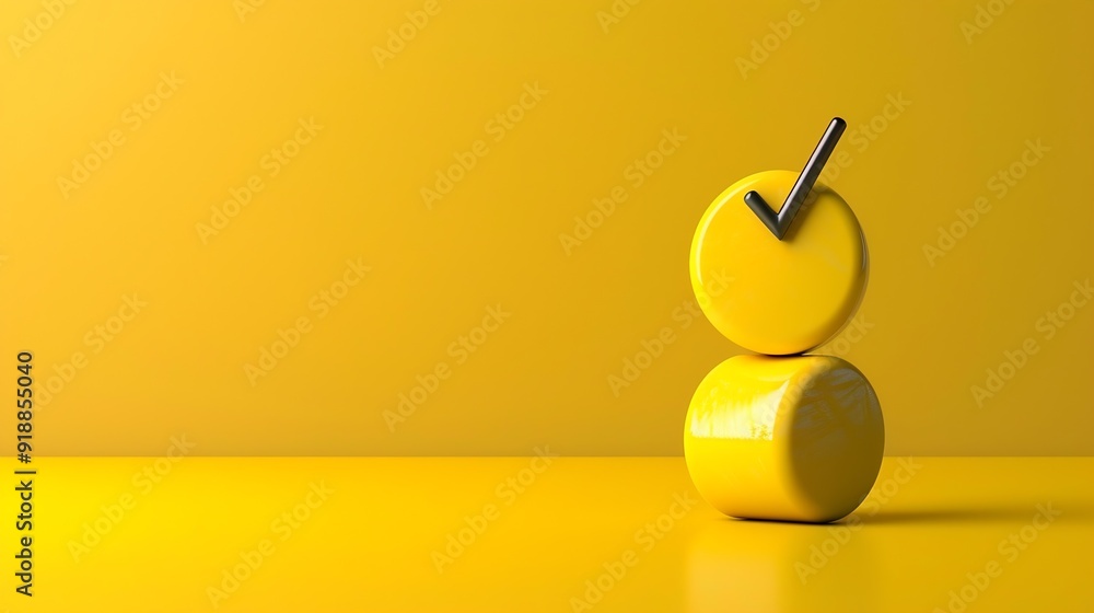 Poster ubes with check mark on yellow background checklist concept with copy space : generative ai