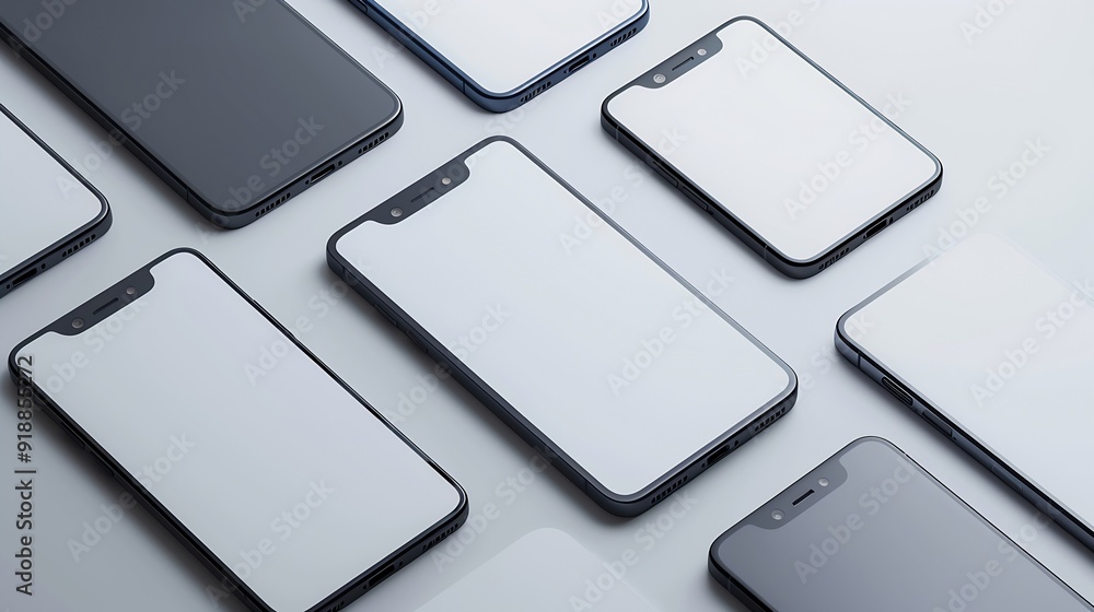 Aufkleber flat rays collection of smartphone mockup blank screen isolated with clipping path on white background : Generative AI