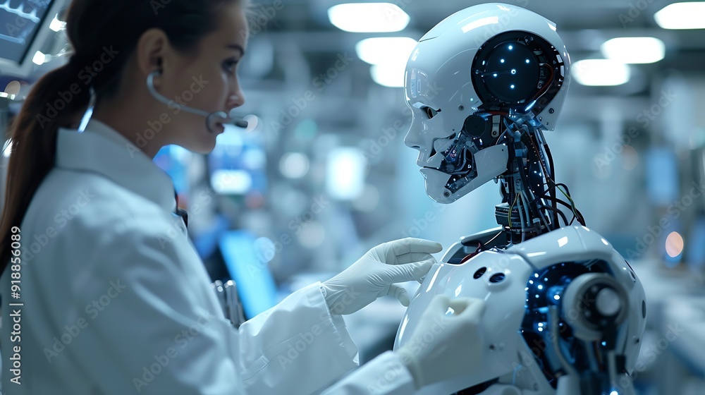 Aufkleber Medical worker using technology smart robot AIConcept of healthcare and medical AI technology services and advance of technology Artificial Intelligence for future healthcare : Generative AI