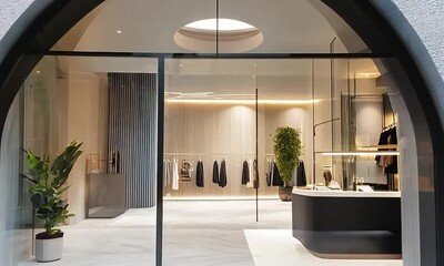 Modern Boutique Storefront with Arched Entrance with ai generated.
 - Powered by Adobe