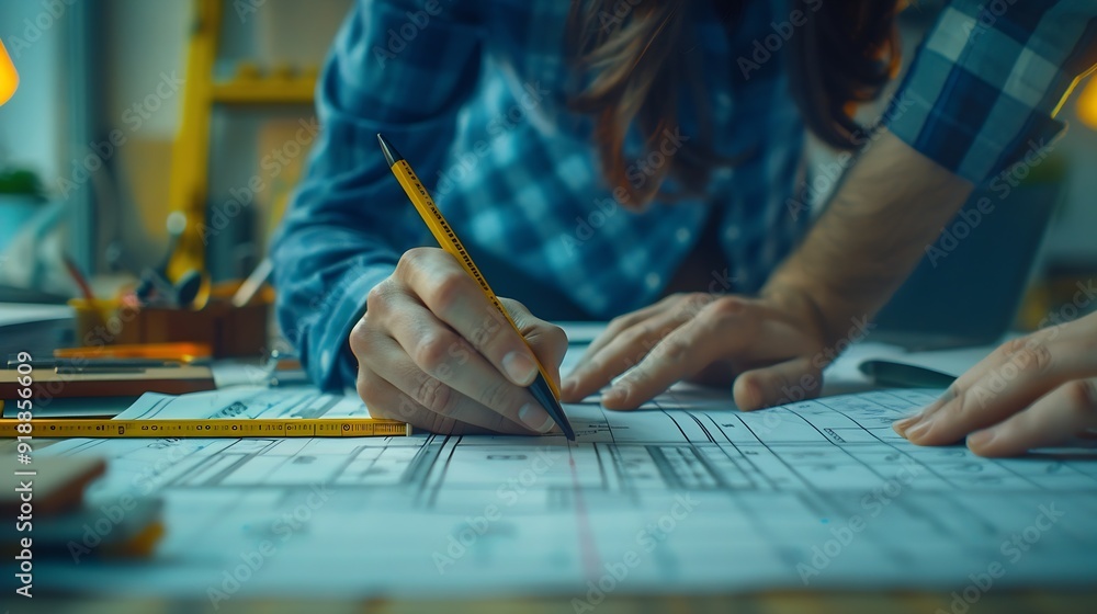 Poster Civil and construction engineers are working on a blueprint drawing with precision to guarantee a flawless result : Generative AI