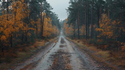 Obraz premium A winding dirt road surrounded by trees and foliage