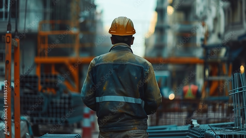 Poster Man checking work process on construction site working : Generative AI