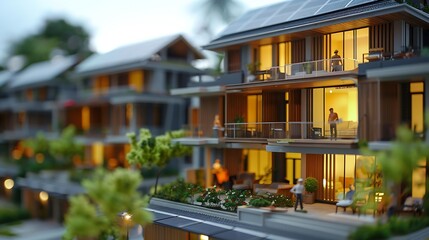 Obraz premium architects and investors discuss real estate projects using clean energy or solar cells within residential construction projects Concept using clean energy in large residential constru : Generative AI