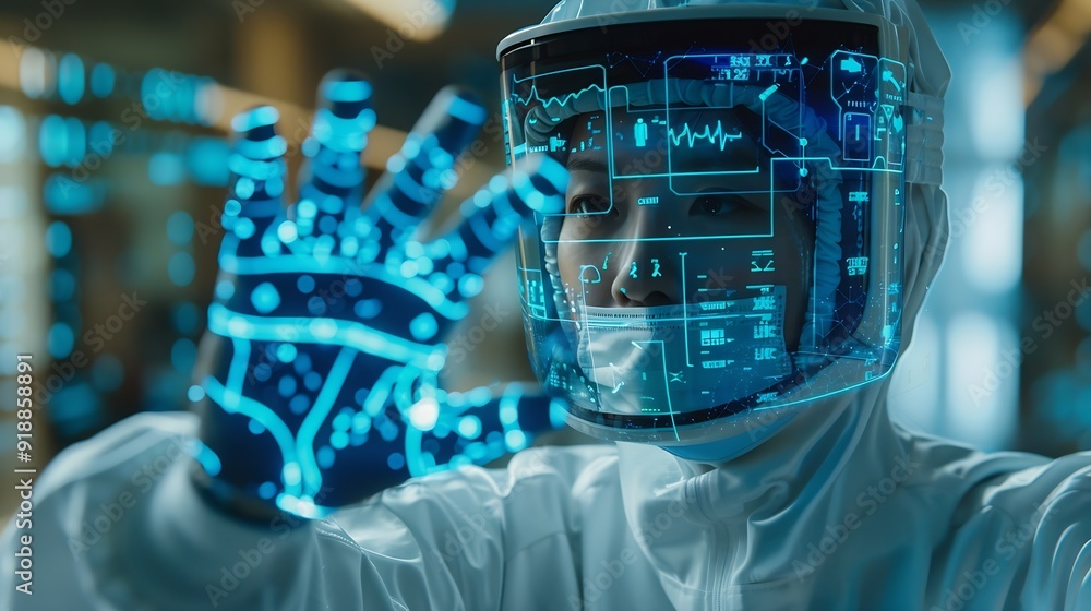 Aufkleber health care and medical ai technology services conceptmedical worker hold virtual medical revolution