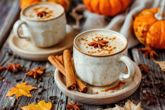 Homemade pumpkin creamer with spices for warm autumn drinks made with cream milk and pumpkin puree &auml;d Liquor for pumpkin latte