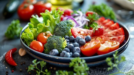 Nutritional food for heart health wellness by cholesterol diet and healthy nutrition eating with clean fruits and vegetables in heart dish by nutritionist and doctor recommended for pa : Generative AI