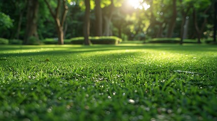 Naklejka premium Green square lawn and forest natural landscape in city park : Generative AI