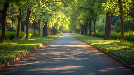 Obraz premium An empty park alley on a spring day : Generative AI