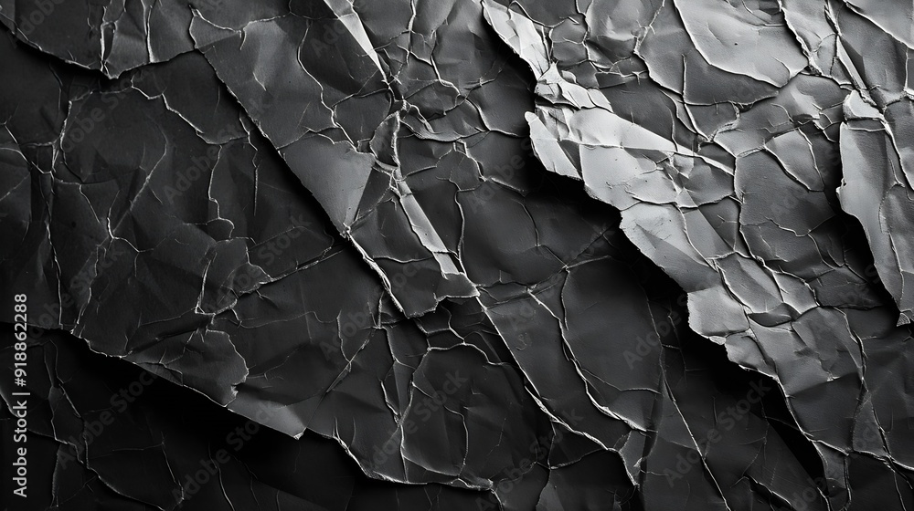 Aufkleber empty crumpled wet black paper blank texture copy space wall horizontal background : generative ai
