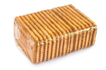 Cookies in transparent packaging on a white background. Biscuit packaging is isolated.