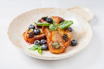 french toast wth blueberries and mint