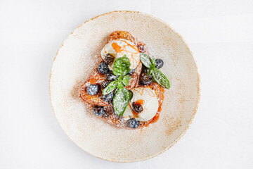 french toast wth blueberries and mint