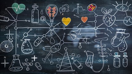 Social determinants of health  economic and social conditions that influence individual and group differences in health status mind map concept on blackboard : Generative AI