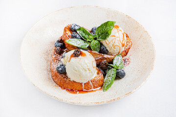 french toast wth blueberries and mint