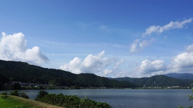 Scenery of the countryside near a lake in Japan (Scenery of Lake Yogo)