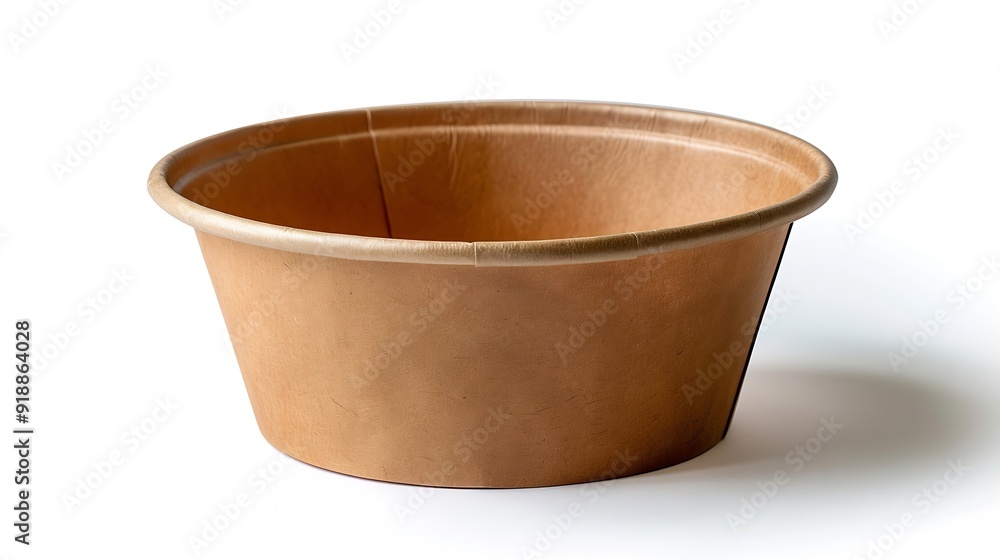 Aufkleber Side view closeup of empty single brown paper bowl isolated on white background with clipping path : Generative AI
