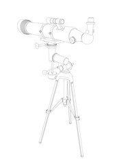 Contour drawing of Telescope - astronomy tool. Telescope in simple outline vector illustration.