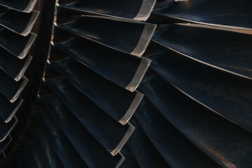 Turbine Blades, High Precision Engineering. Large Fan Stack Layer Metal Part Rotor In Jet Engine Or...