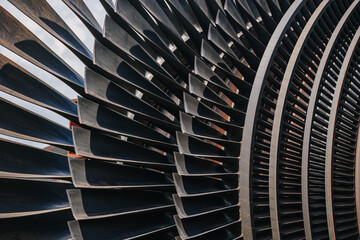Turbine Blades, High Precision Engineering. Large Fan Stack Layer Metal Part Rotor In Jet Engine Or...
