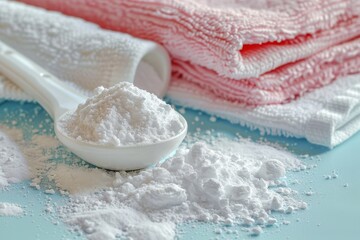 Laundry concept with measuring spoon and towel