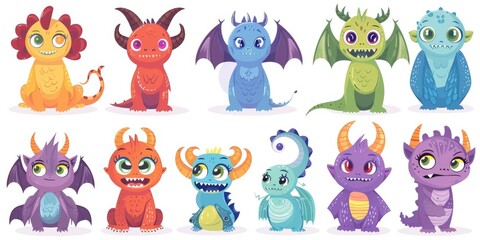 Naklejka premium Colorful cartoon characters in various poses