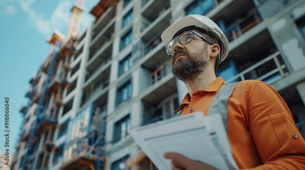 Poster Builder inspection consultancy Inspector checking material and structure in construction : Generative AI