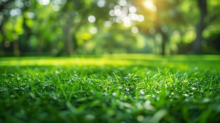 Naklejka premium Lawn and trees green background with Beautiful lawn : Generative AI
