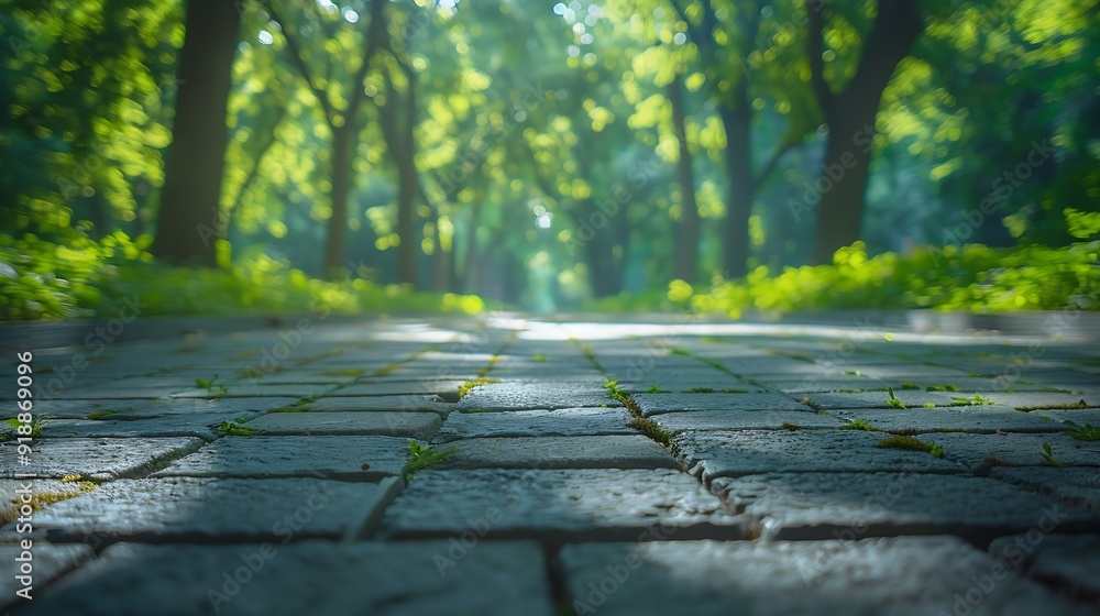 Poster empty square floor and green forest in summer season : generative ai