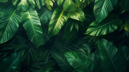 Large green leaves background Natural leaves close up dark green tropical forest Fresh deep foliage texture Nature concept earth : Generative AI