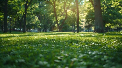 Green square lawn and forest natural landscape in city park : Generative AI