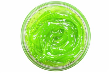 Transparent container with green slime for children White background