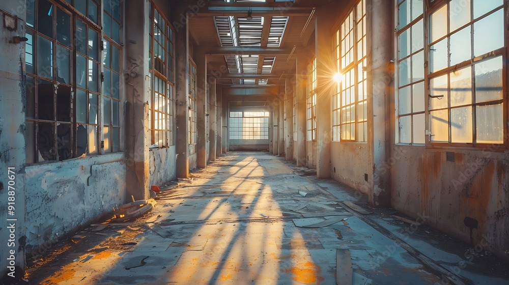 Poster interior industrial corridor in abandoned factory construction and architecture : generative ai