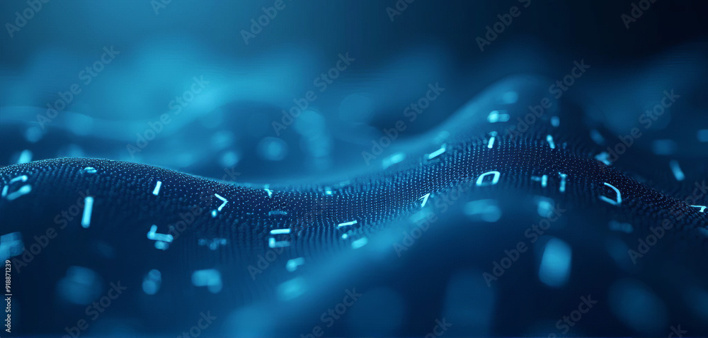 Aufkleber abstract digital wave with glowing data points on blue background