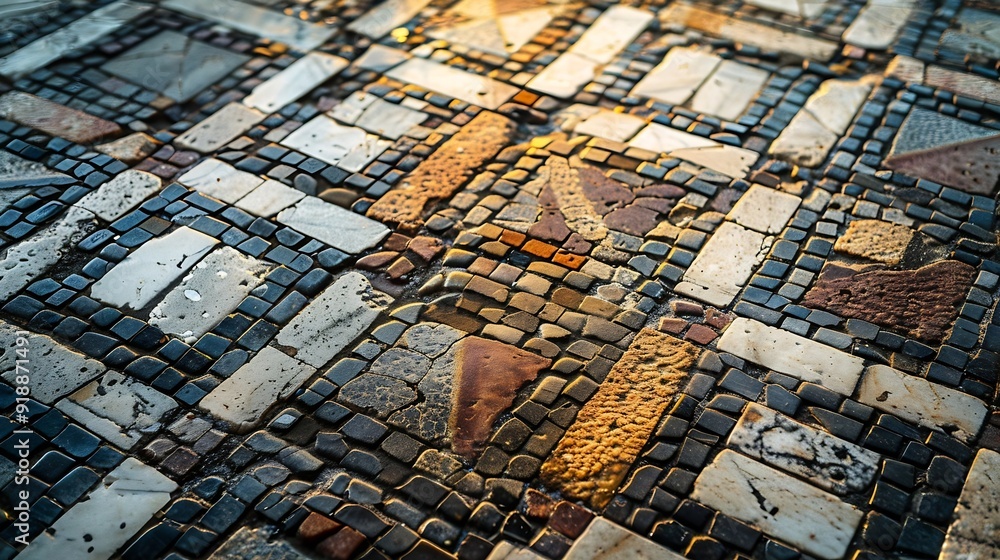 Poster ancient mosaic floor regular pattern from laodicea church with geometric design denizli turkey turki