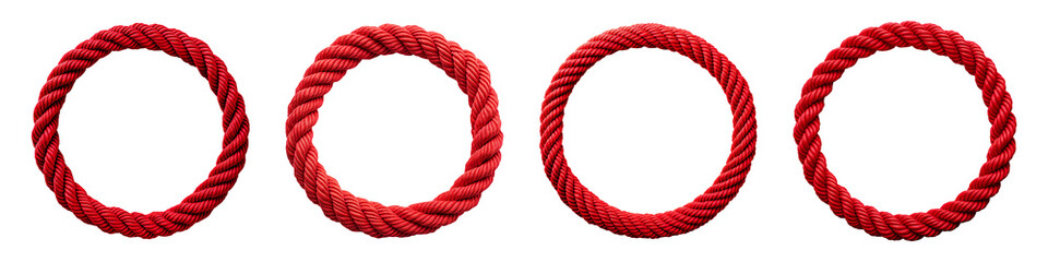 Collection set of Red ropes in a circle isolated on transparent background